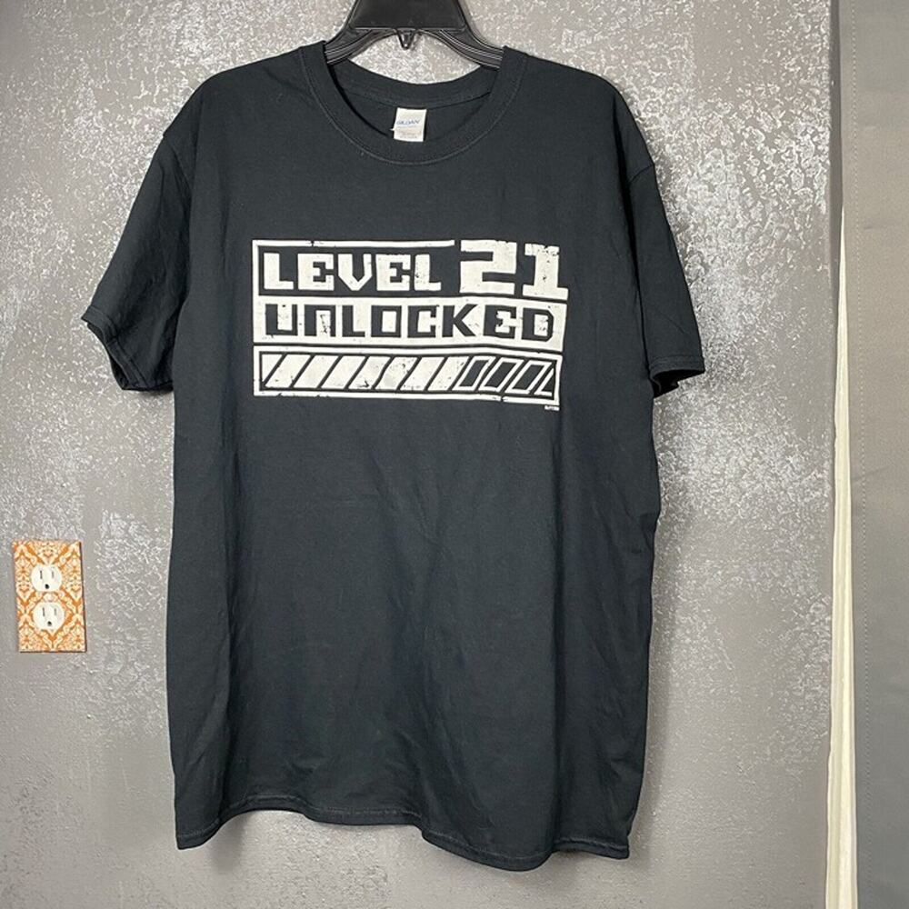 Blittzen Mens T-Shirt Level 21 Unlocked - 21st Birthday black. size large - Picture 3 of 7